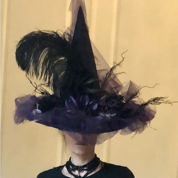 Elf victorian hat Black velvet & ted marabou feather trim Artisan one of - Picture 15 of 16
